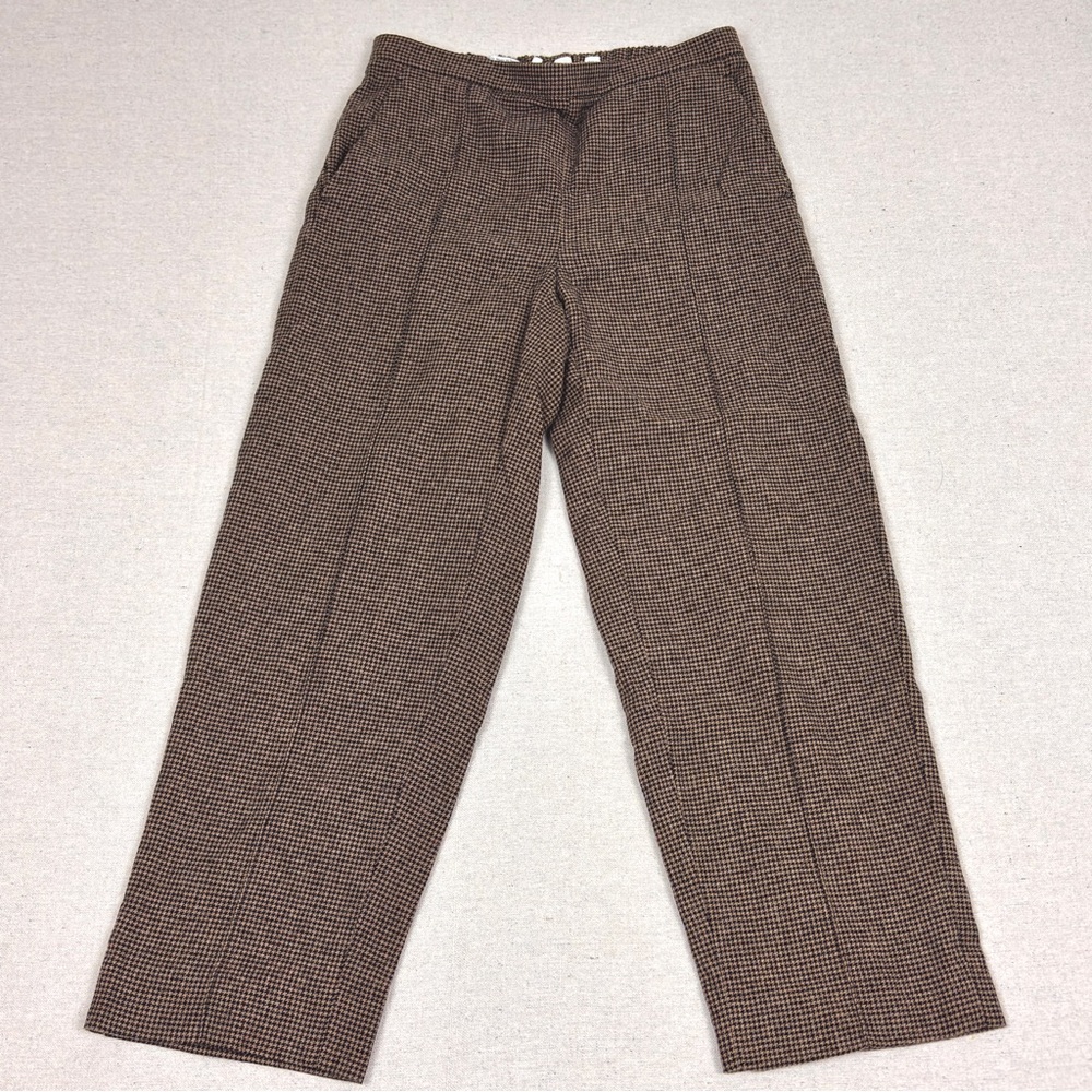 Vince. Pleated Wool Trousers Brown Houndstooth Academia